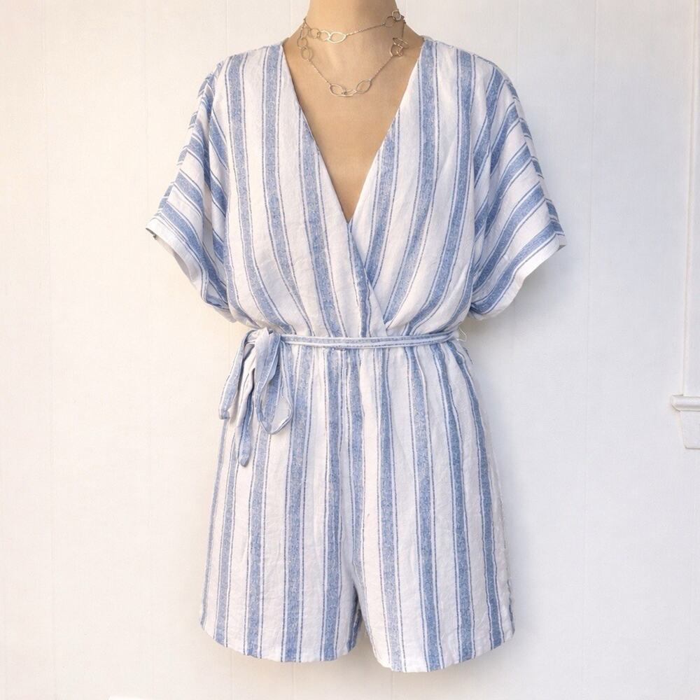 Anthropologie Hutch Women’s Size Small Romper Dress Blue White Stripes Coastal